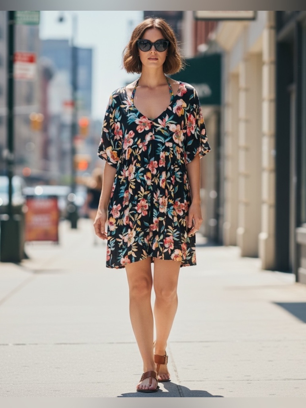 NWOT I Joan Women’s Black Floral Swim Cover-Up Dress - Picture 2 of 4